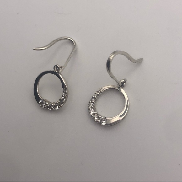 VTG Sterling Silver & Cz Stone Circle Dangle Earrings 1.2” - Picture 2 of 4